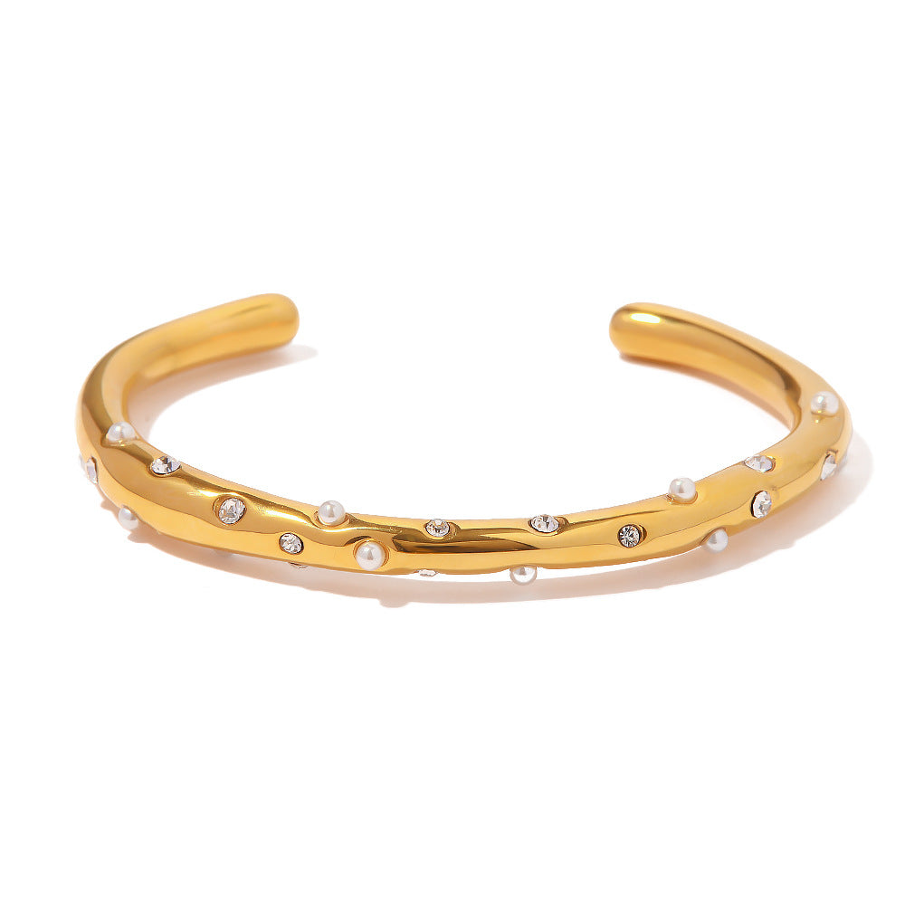 Women  Pearl Geometric Stainless Steel 18K Gold Plated Bracelets