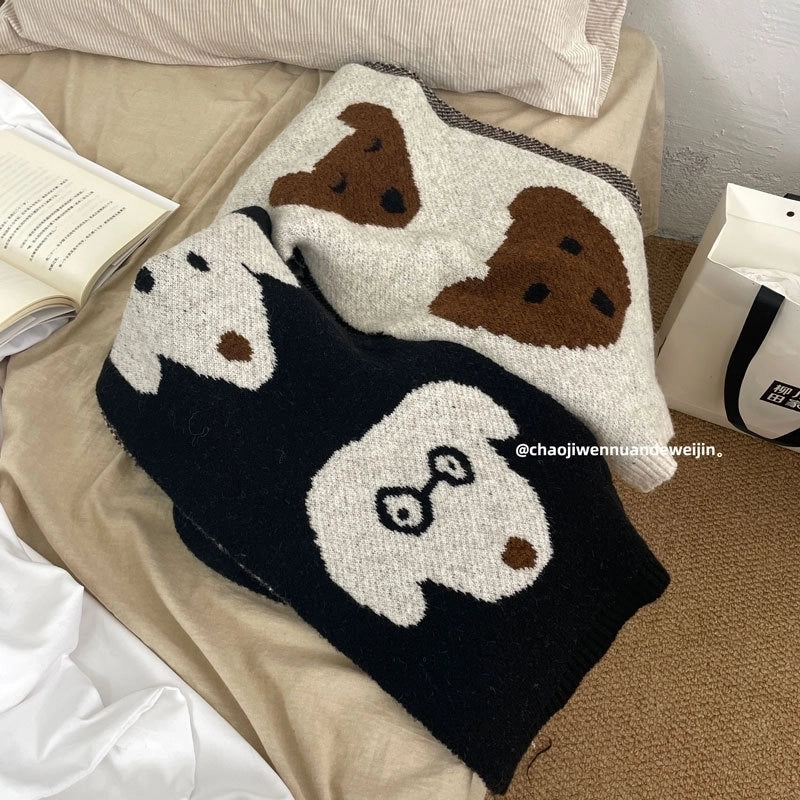 Women's Vintage Style Dog Wool Blend Scarf