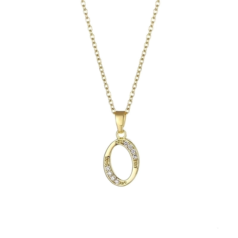 Stainless Steel Titanium Steel 18K Gold Plated Fashion Plating Inlay Letter Zircon Pendant Necklace