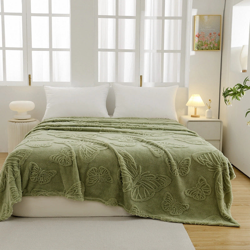 New Flannel Taff Fleece Butterfly Flower Stereo Jacquard Blanket Nap Blanket Single Layer Thickened Four Seasons Blanket