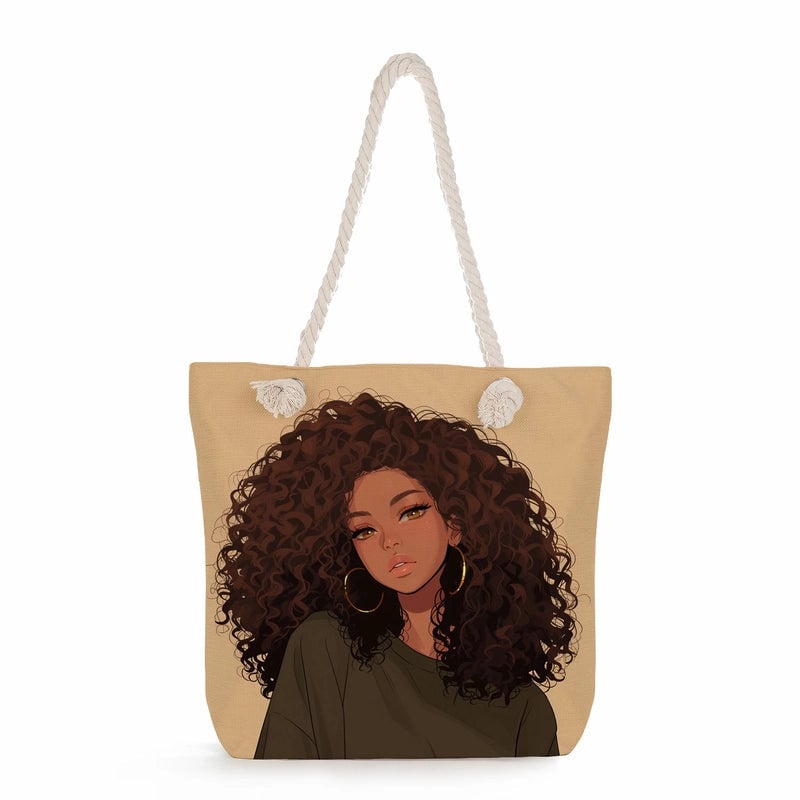 Women's Medium Linen Human Classic Style Streetwear Square Zipper Shoulder Bag