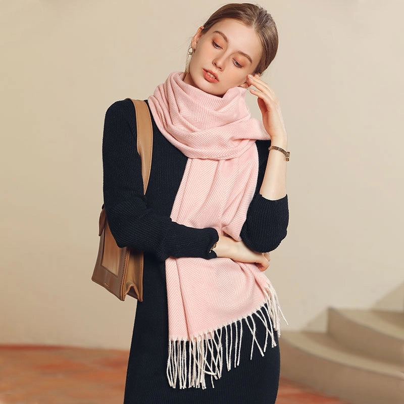 Sweet Macaron Color Herringbone Wave Pattern Scarf For Women Style Design Sense Autumn And Winter New Mid-length Large Shawl Fashion