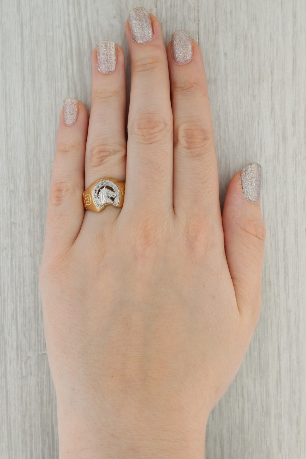 Horseshoe Horse Ring 14k Yellow White Gold Size 10.25 Western Equestrian