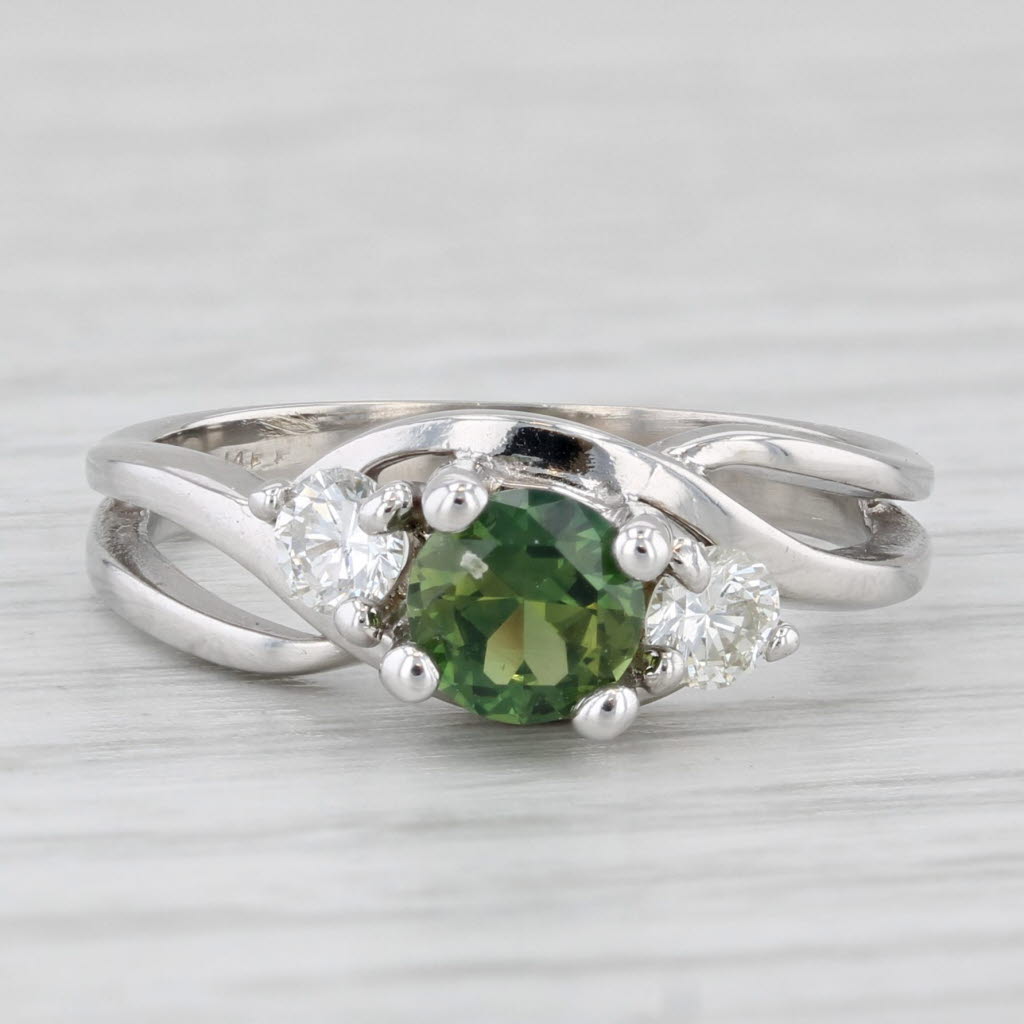 0.84ctw Green Sapphire Diamond Bypass Ring 14k White Gold Size 5.5