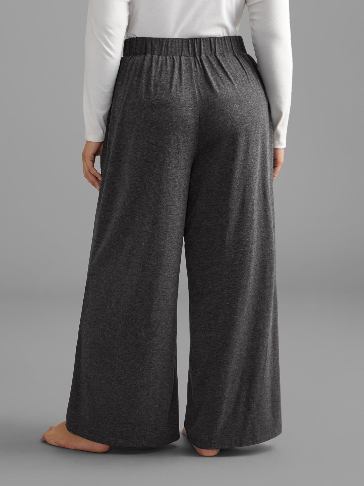 Solid Elastic Waist Wide Leg Lounge Bottoms