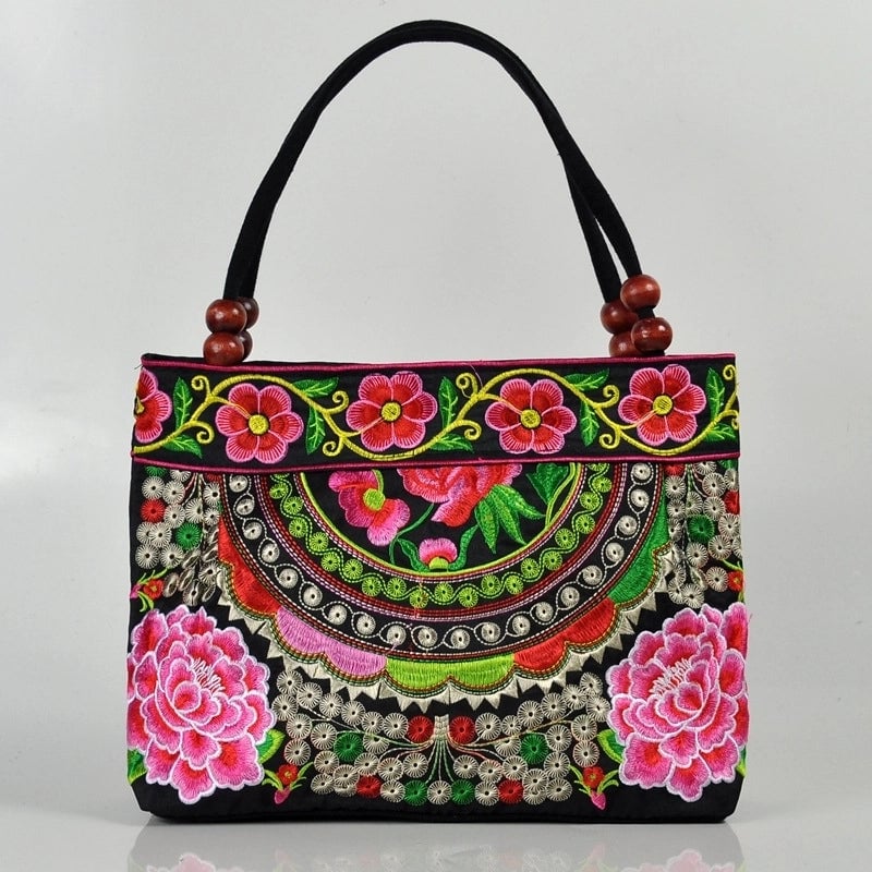 Women's Small Cotton Flower Classic Style Square Zipper Shoulder Bag