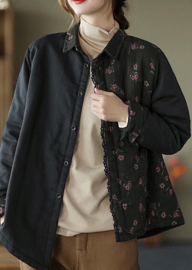 Style Lapel Asymmetric  Coats Women Blouses Chocolate Print Art Jackets