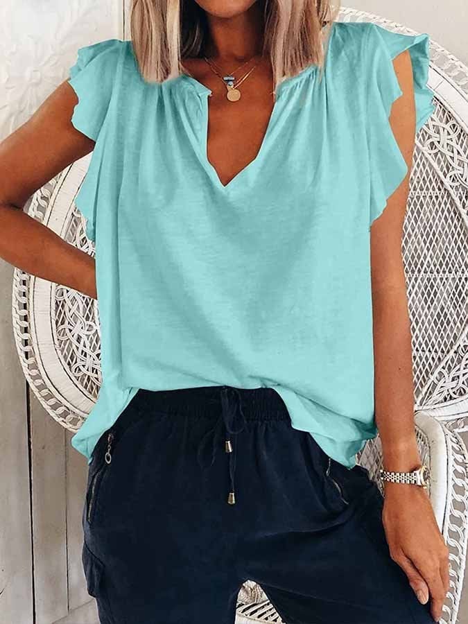 Women's Fashion V Neck Ruffle T-Shirt