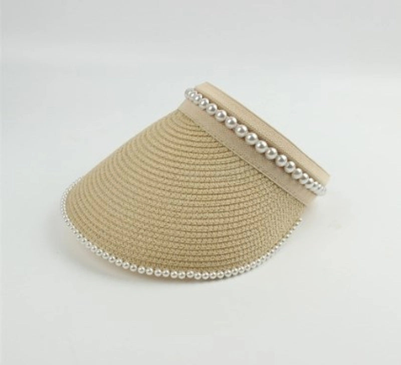 Women's Sweet Pastoral Solid Color Pearl Curved Eaves Sun Hat