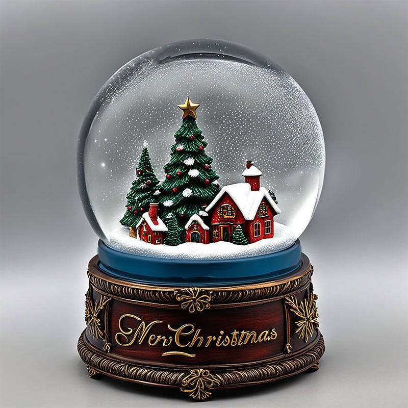 resin Christmas tree miniature village glass snow ball home decor water globe custom ornament snow globe