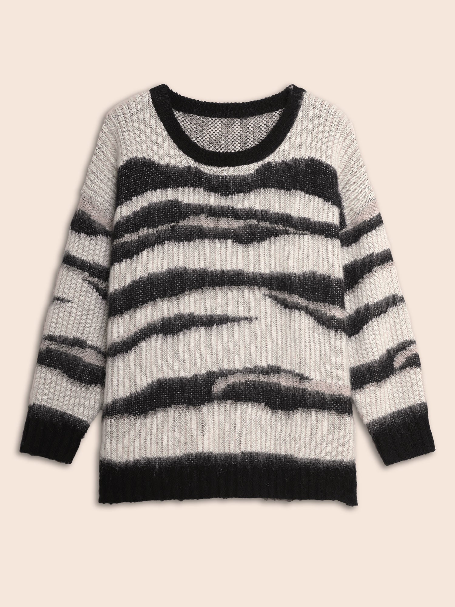 Synthetic Texture Contrast Drop Shoulder Pullover