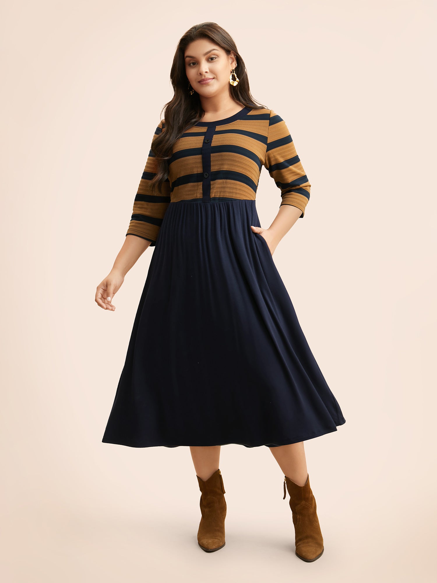 Striped Contrast Elastic Waist Dress