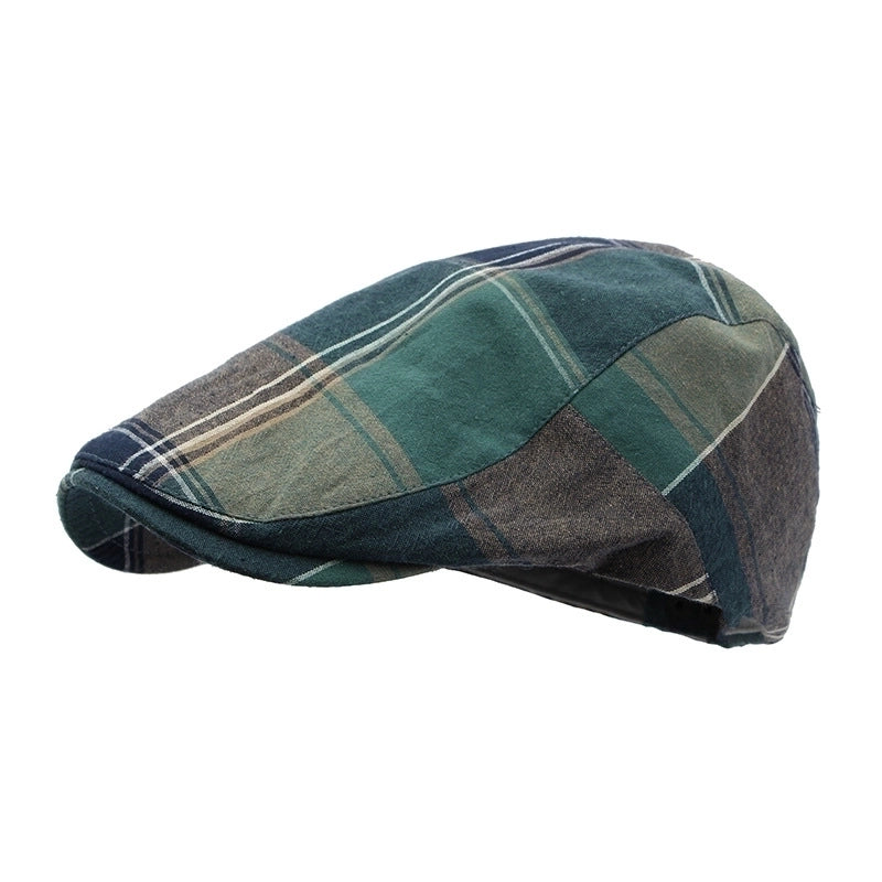 Unisex Retro British Style Plaid Curved Eaves Beret Hat