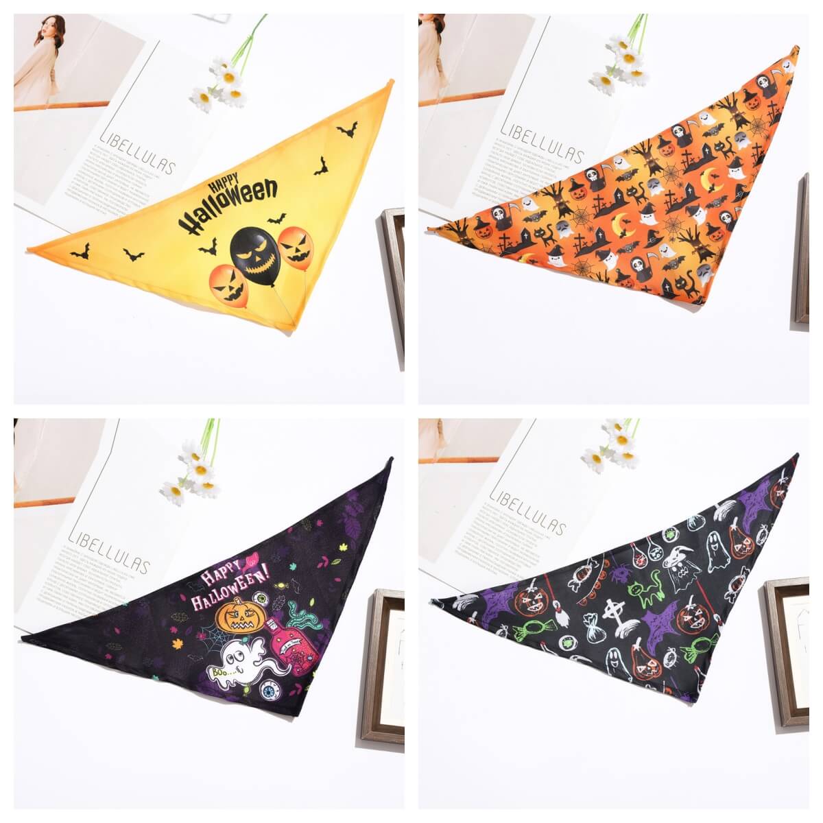 Halloween Pumpkin Ghost Triangle Bibs Dog Bandanas