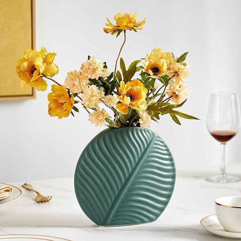 Leaf Slim Ceramic Vase - Green