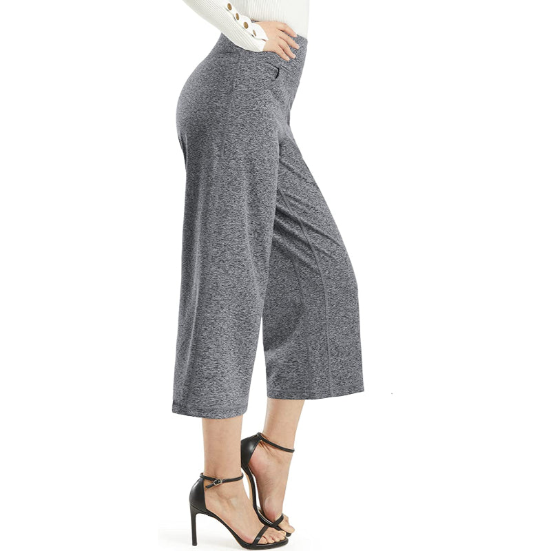 Women Wide Leg Yoga Capri High Waist Stretch Workout Sweatpants With Pockets Casual Straight Leg Pants