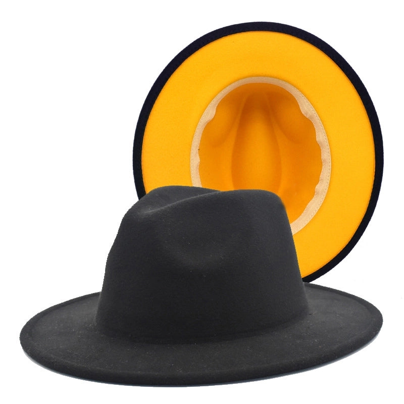 Popular Two-color Woolen Hat Women's Fashion Wide-brimmed Felt Hat Hat Jazz Hat Men