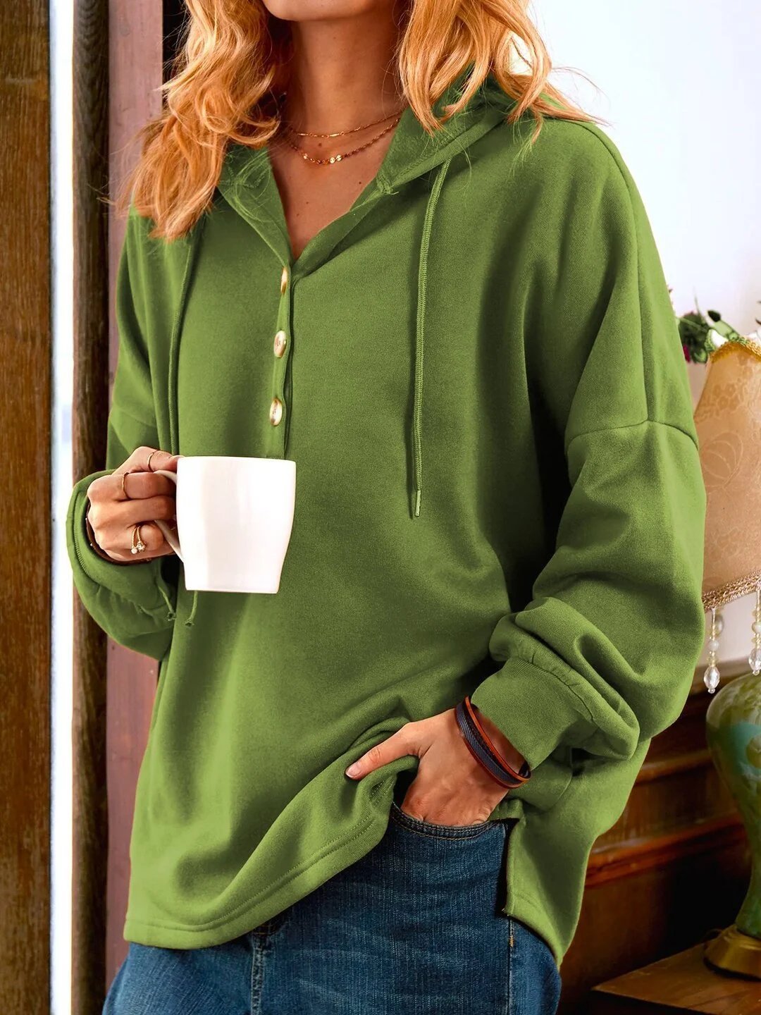 🔥Hot Sales 49% OFF🔥 -Vintage Solid Color Long Sleeve Buttoned Sweatshirt