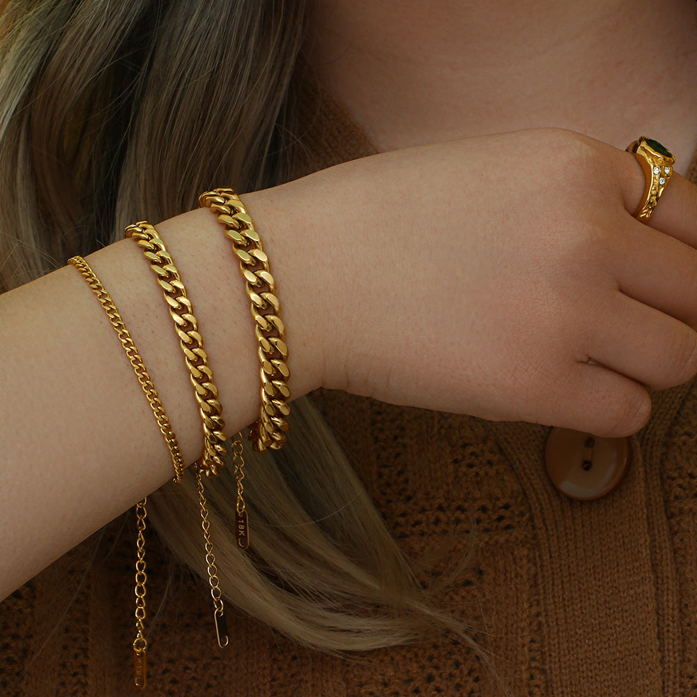 Women Fashion Stripe Geometric Stainless Steel 18K Gold Plated Bracelets