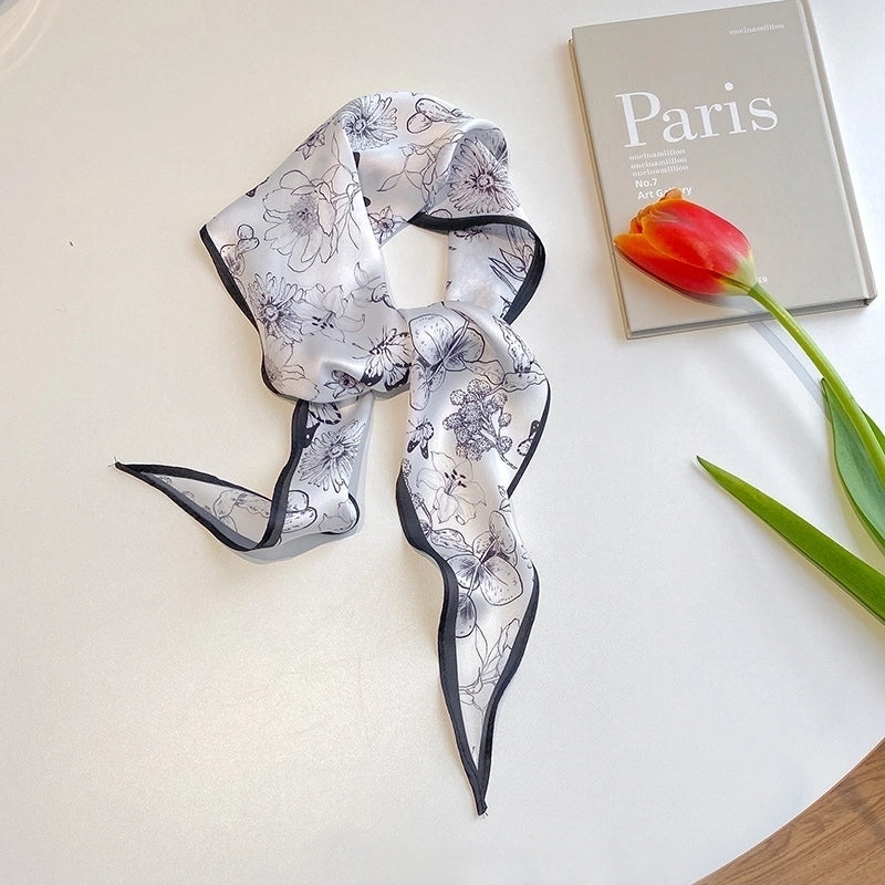 Women's Ig Style Minimalist Flower Satin Printing Silk Scarf