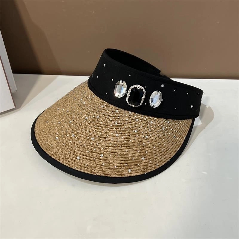 Women's Basic Solid Color Rhinestone Wide Eaves Sun Hat