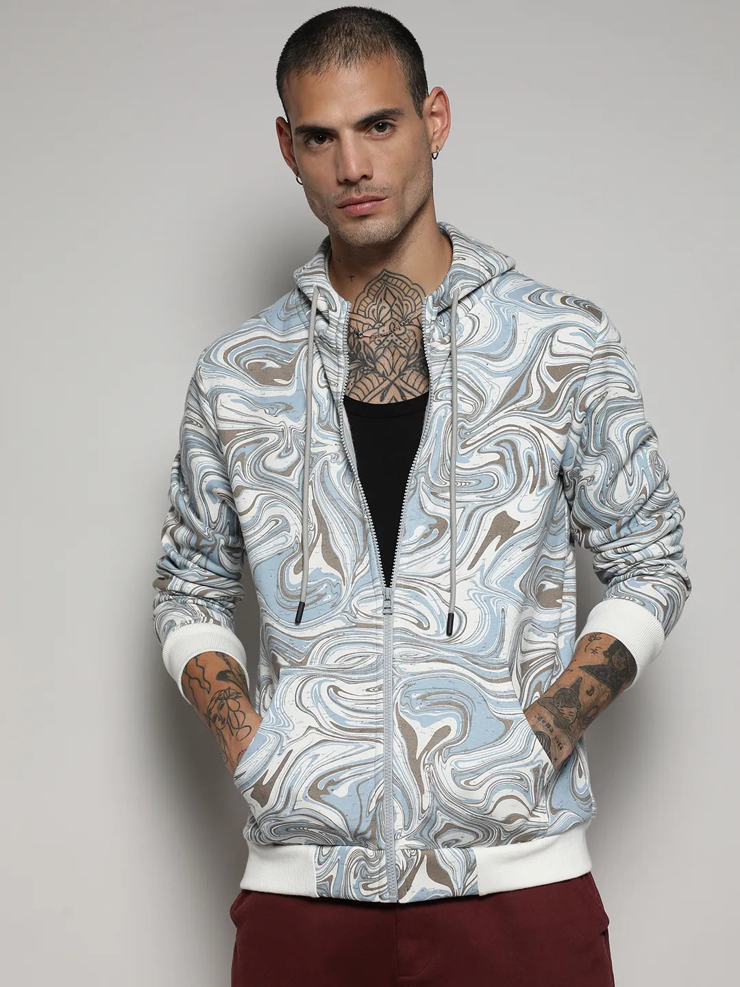 Contrast Fluid  Front Hoodie