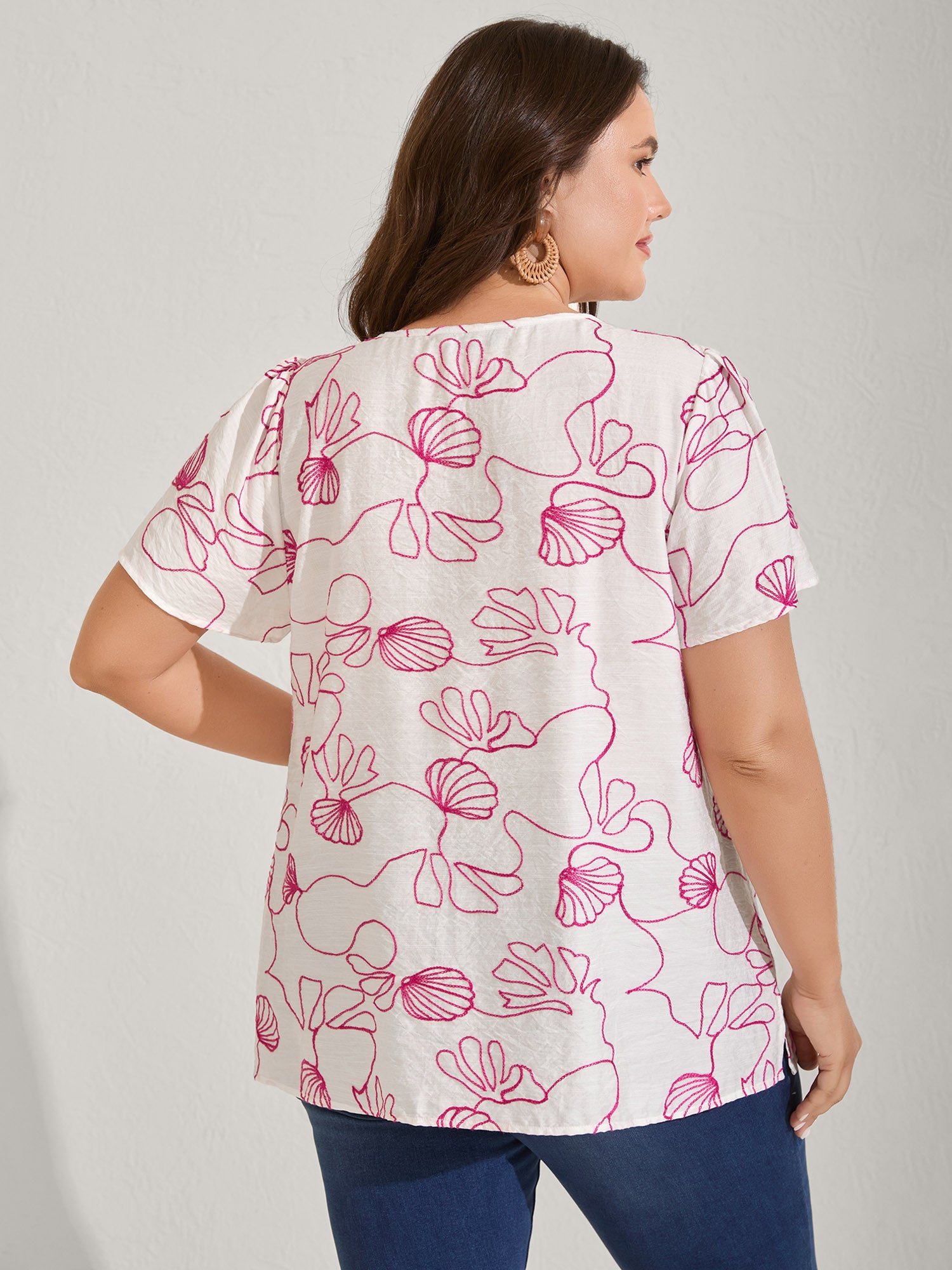 Jellyfish Print Textured Placket Blouse