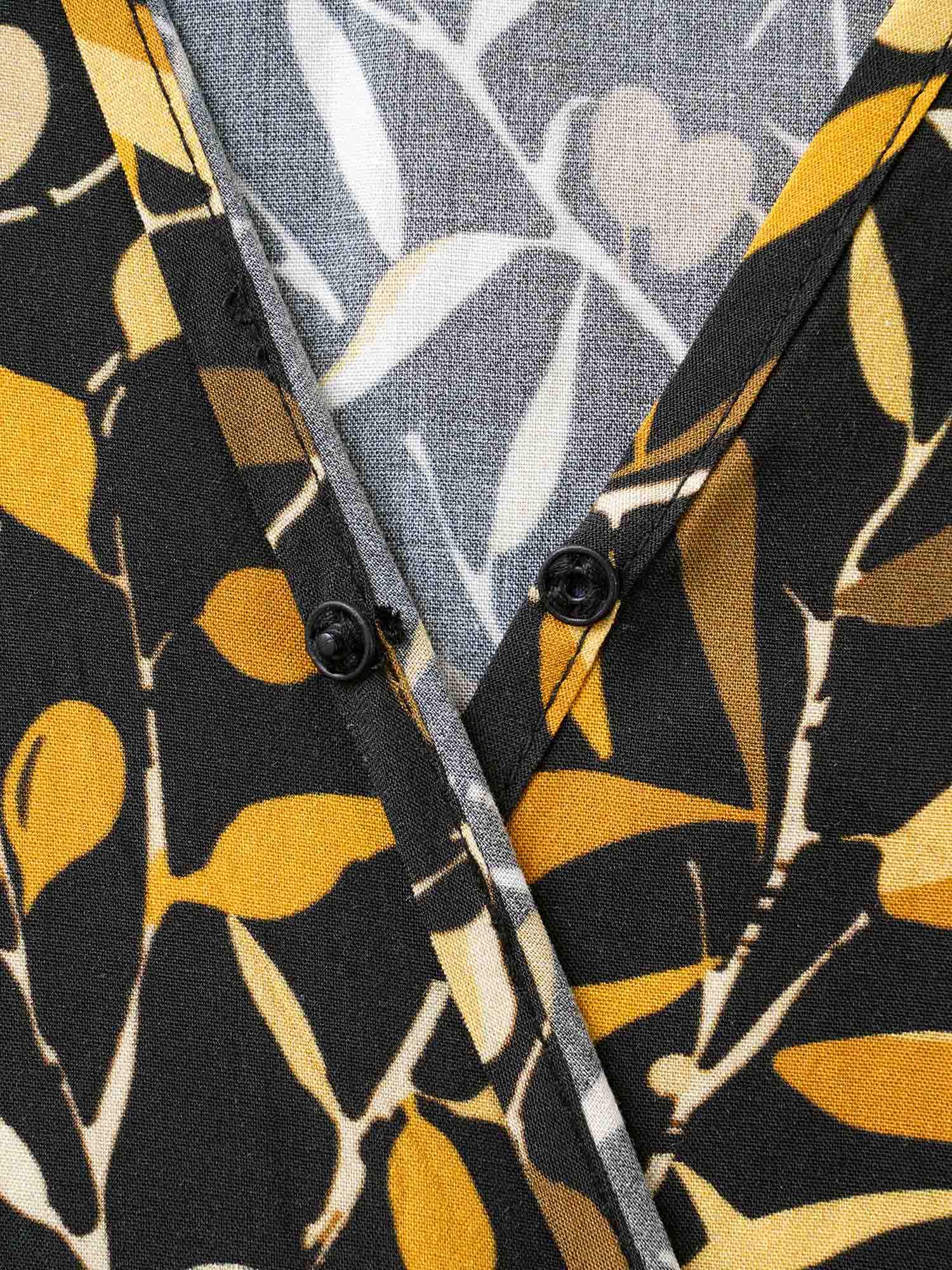 Plants Print Overlap Collar Midi Dress