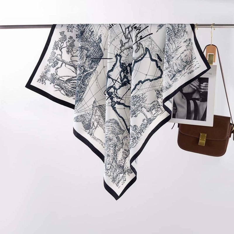 Women's Elegant Minimalist Stripe Flower Satin Silk Scarf