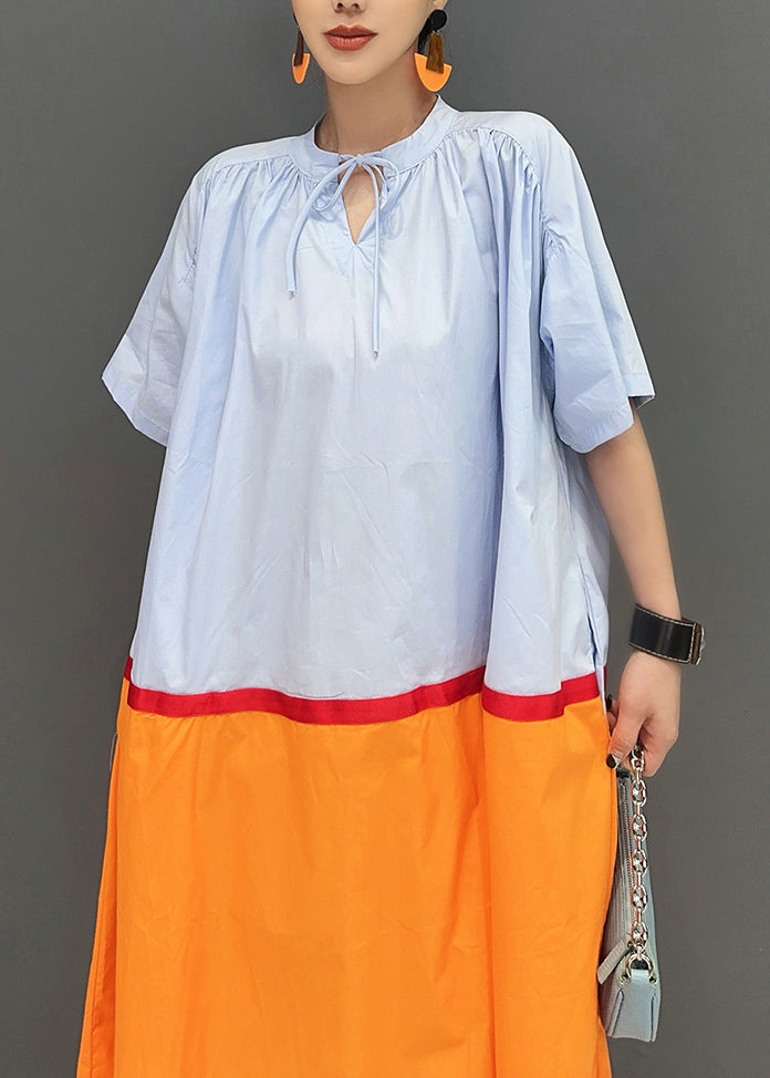 Unique Colorblock Oversized Patchwork Cotton Long Dress Summer