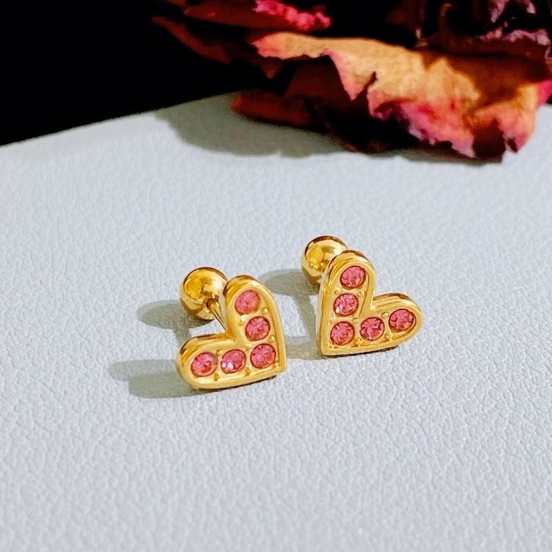 1 Pair Minimalist Heart Shape Plating Titanium Steel Gold Plated Ear Studs