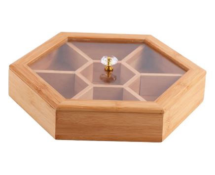 Wooden Dry Fruit Tray Living Room Coffee Table Compartment Storage Snack Candy Box Food Container