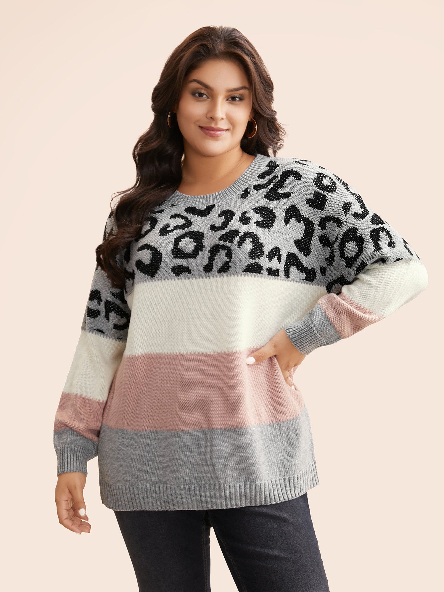 Leopard Print Contrast Patchwork Pullover