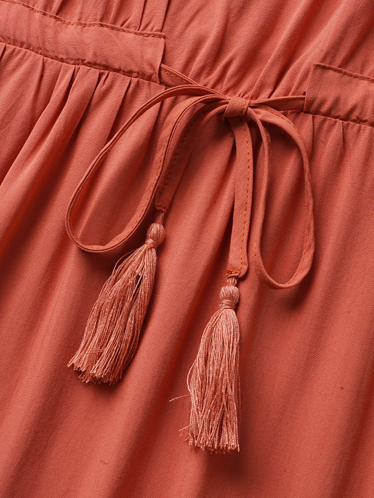 Solid Drawstring Gathered Dolman Sleeve Dress