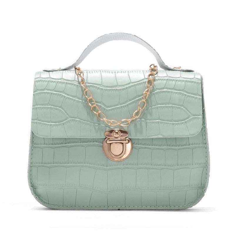 Women's Pu Leather Solid Color Fashion Square Lock Clasp Shoulder Bag Crossbody Bag Chain Bag