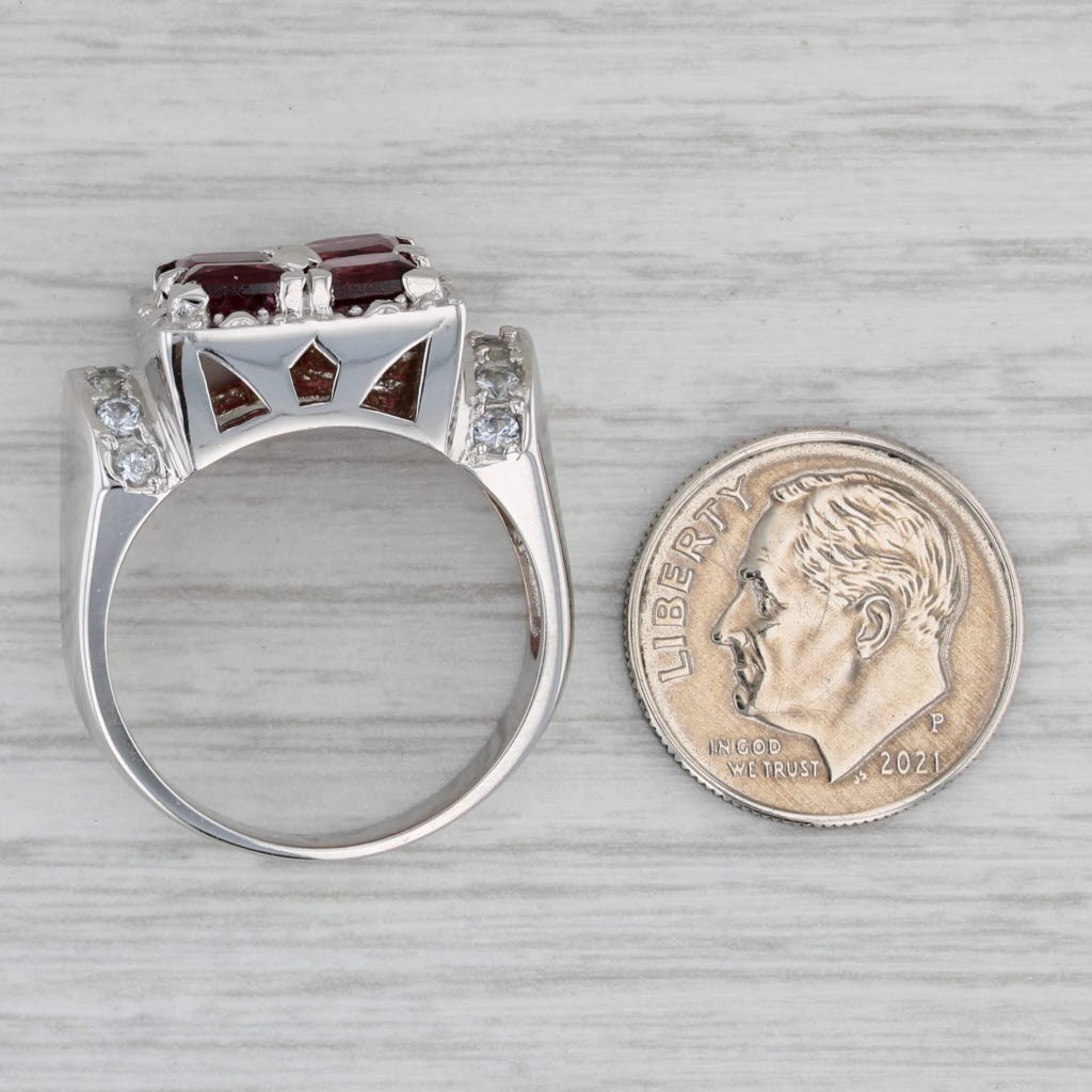 Rhodolite Garnet White Topaz Sapphire Ring 14k White Gold Size 9 Cocktail