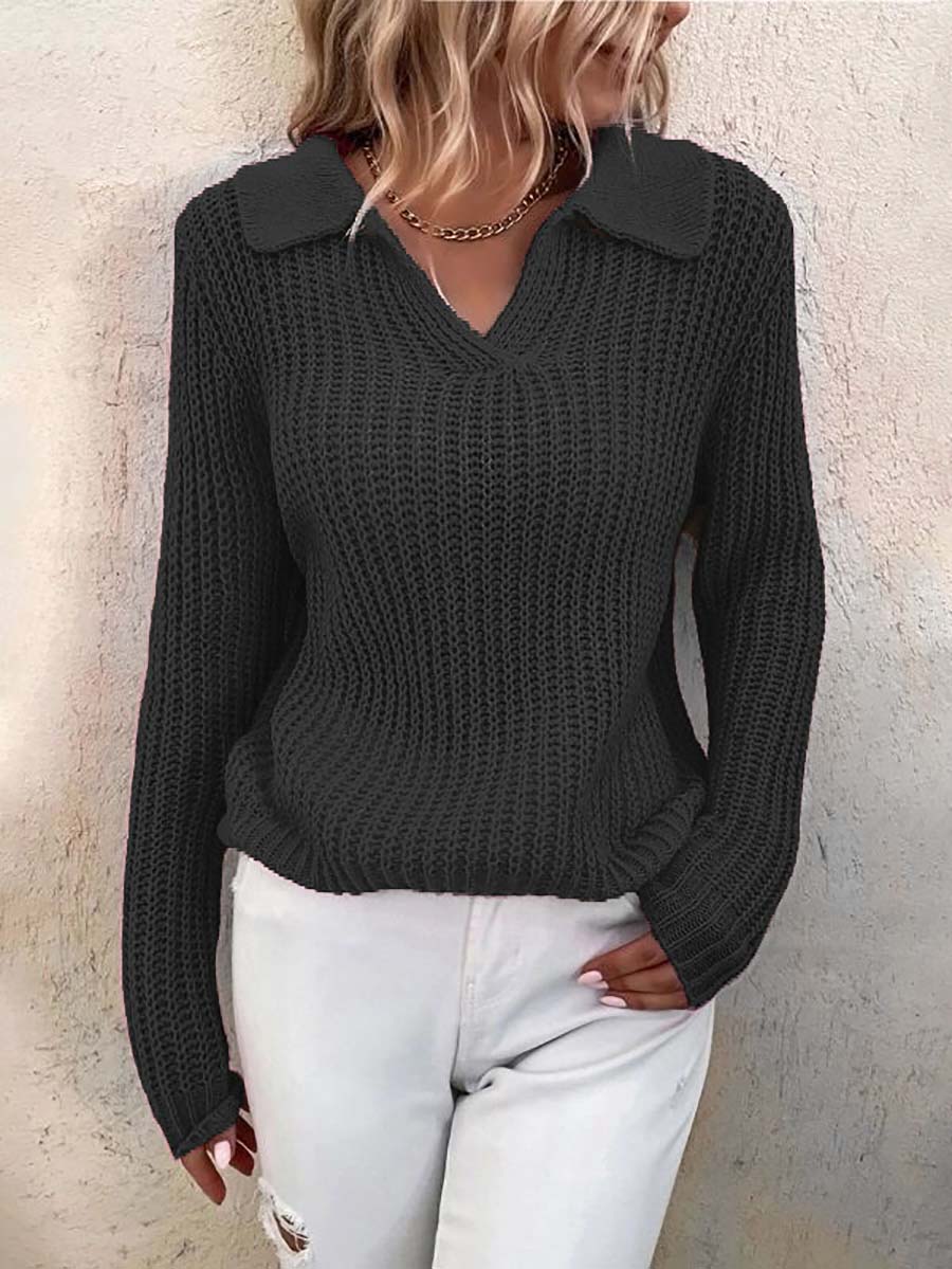 Solid Color Lapel Slim Fit Knit Sweater(9 colors)