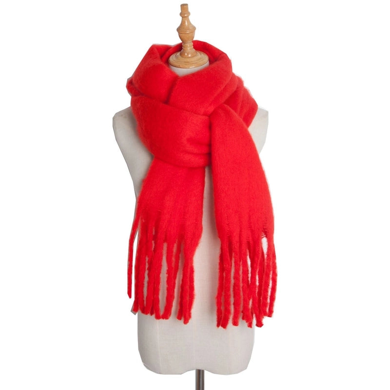 Autumn And Winter New Women's Shawl Long Tassel Thick Grass Green Thick Solid Color Scarf Multi-color Optional