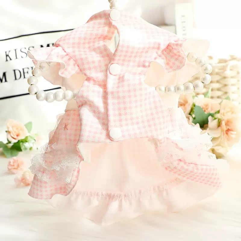 Plaid Flower Decor Tulle Dog Cat Dress