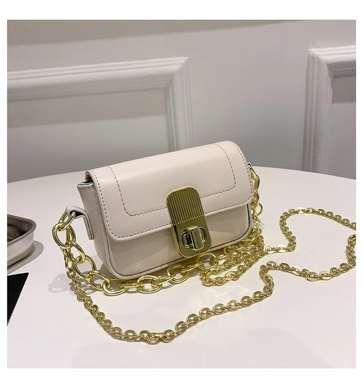 Women's Small Pu Leather Solid Color Basic Chain Square Lock Clasp Crossbody Bag