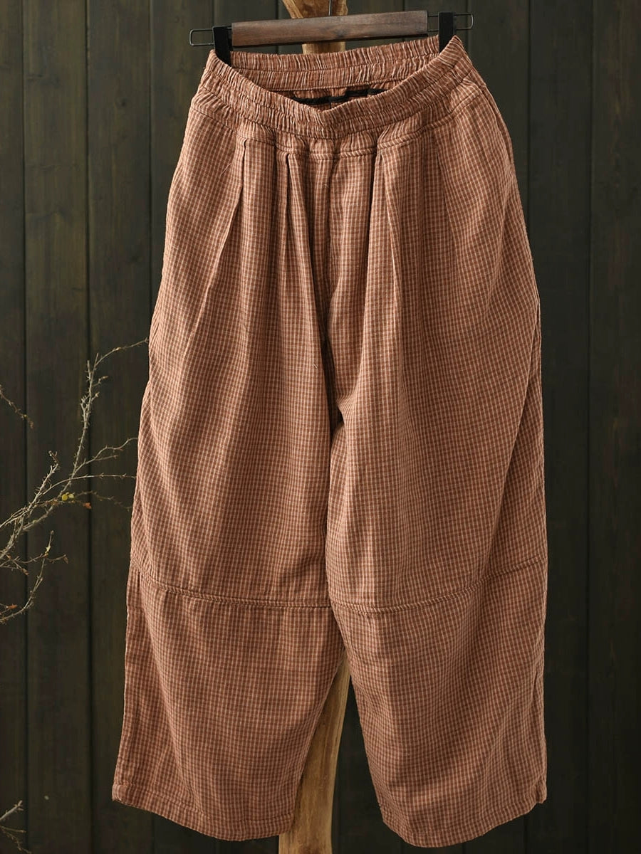 Women Vintage Summer Lattice Cotton Harem Pants