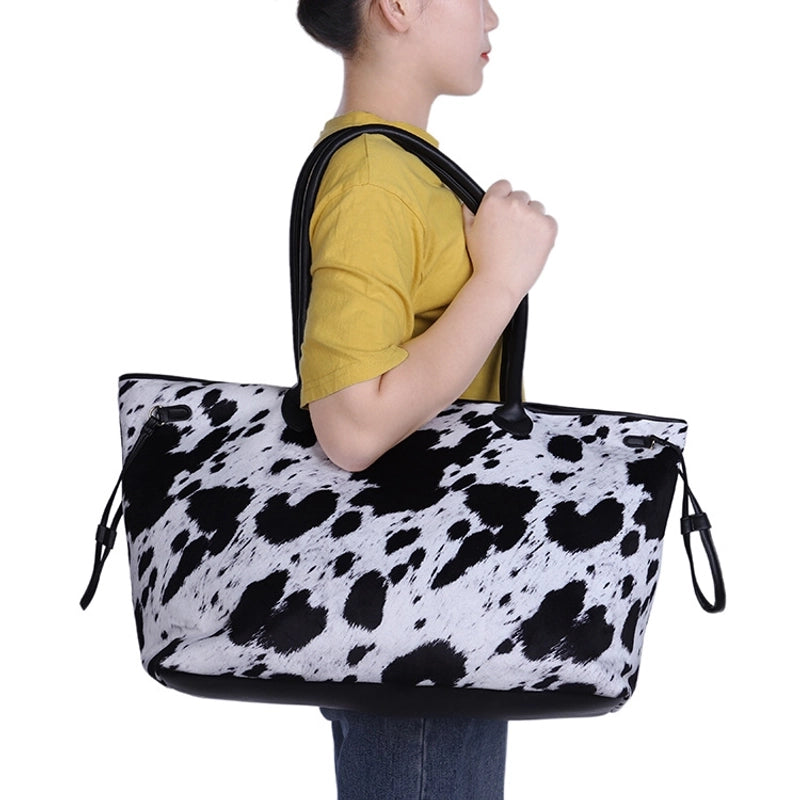 Women's Large Pu Leather Leopard Basic Magnetic Buckle Tote Bag