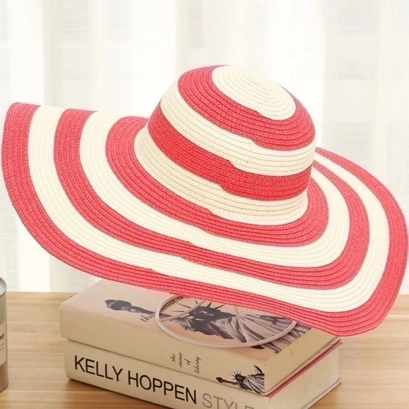 Women's Casual Minimalist Color Block Big Eaves Straw Hat
