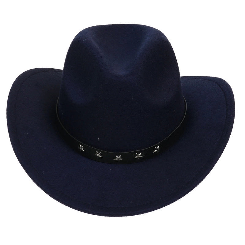 Tibetan Western Denim Top Hat Spring And Autumn New Jazz Hat Big Brim Five-pointed Star Belt Accessories Felt Hat For Men And Women