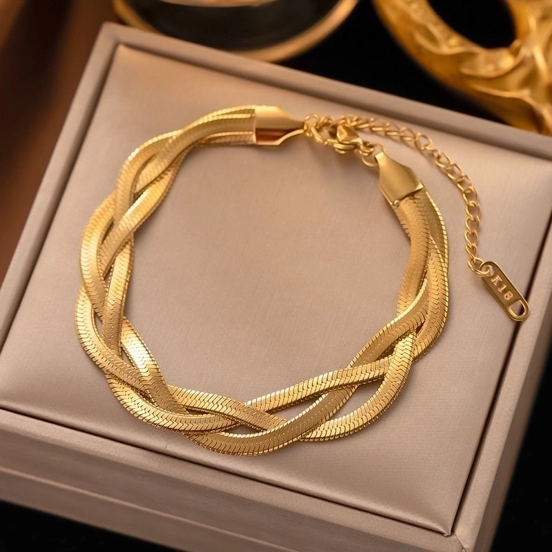 304 Stainless Steel 18K Gold Plated Rose Gold Plated Streetwear Plating Solid Color Layered Necklaces