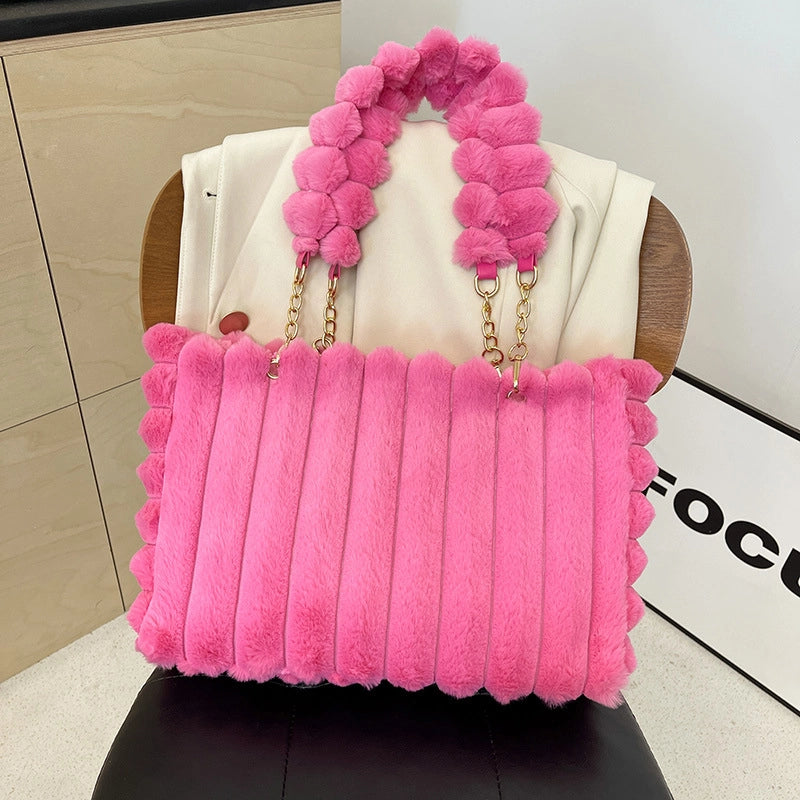 Plush Bag Women's  Large Capacity Sweet Chain Tote Casual Fashion Portable Shoulder Bag