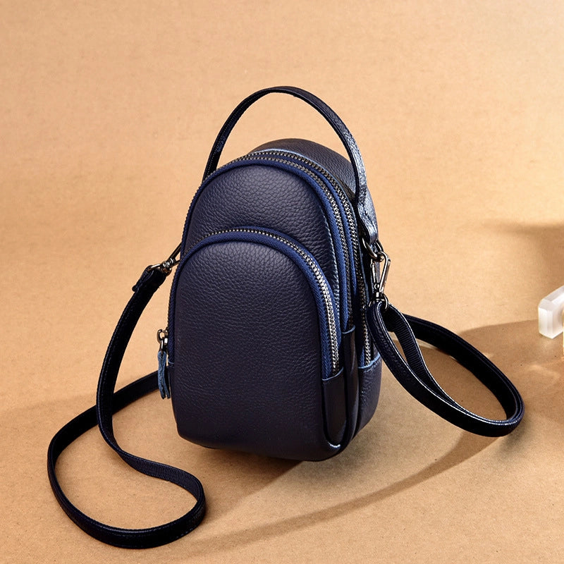 Women's Small Leather Solid Color Classic Style Zipper Shoulder Bag