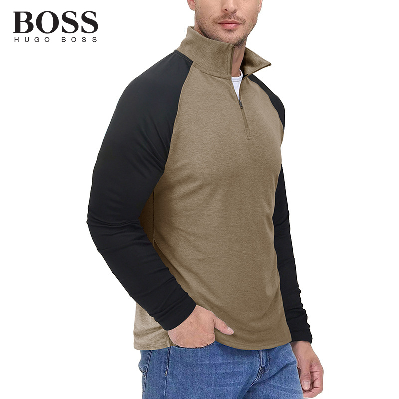 BOSS Men-s Long Sleeved Zipper High Neck Sweatshirt Stand Collar Coat