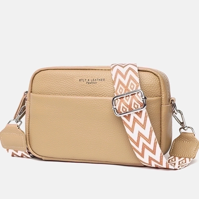 Women's Small Leather Solid Color Basic Zipper Crossbody Bag