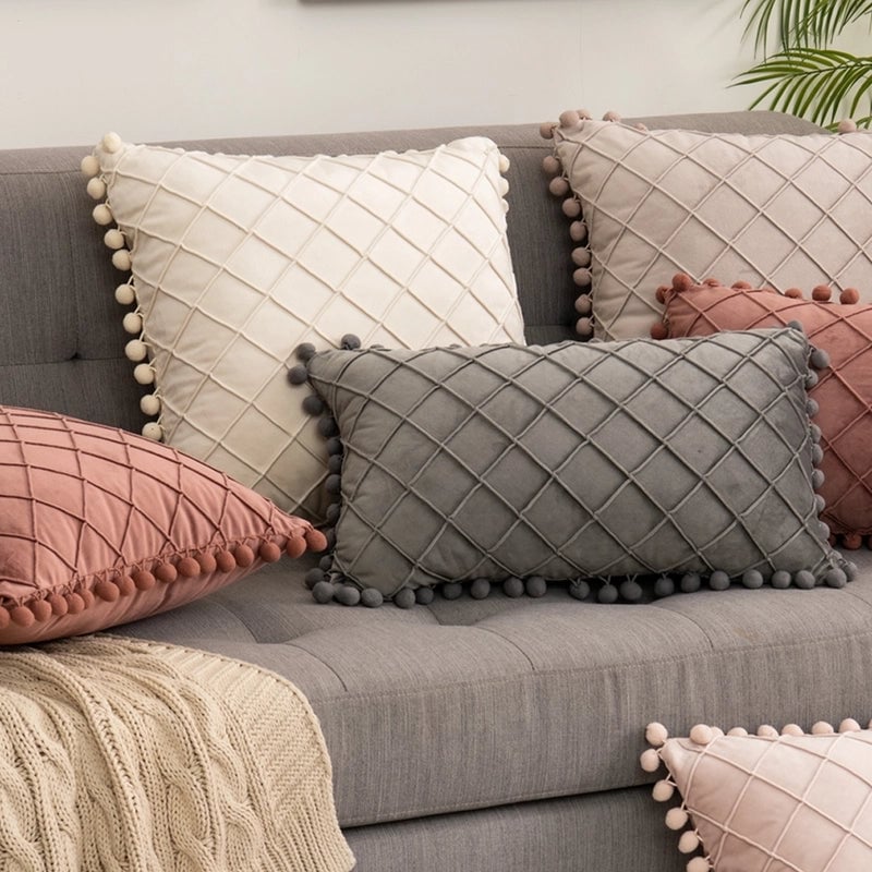 Retro Plaid Solid Color Chemical Fiber Pillow Cases